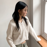 Laini button crop long sleeve hoodie knit cardigan
