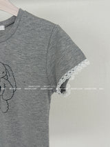 レースハートラビットキッチ―ショートスリーブtシャツ