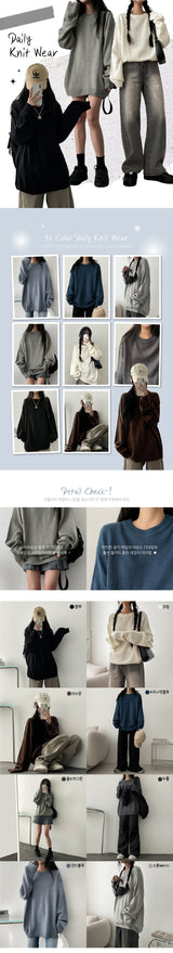 [10 Colors] ローチビッグボクシーハビーラウンドニット