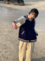 Navi button hood cardigan 