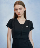 HIDE Lettuce Edge Cardigan Top (Black) (6570973233270)