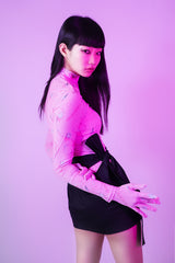 BLACK COTTON TIE BELT MINI SKIRT (6624142393462)