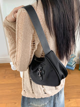 Pat Cross Leather Nylon Mini Hobo Shoulder Bag