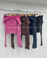 Gradient Off-Shoulder Zip-Up Knitwear