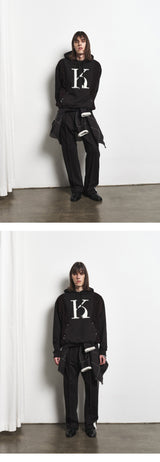 Mixed Fabric Knit KUYRI K Hoodie (Resort Black)