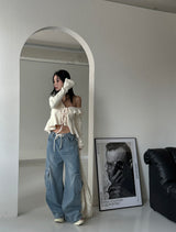 Strap Cargo Wide Jeans