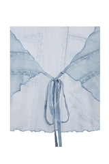 デニムプリントシースルーカーディガン / DENIM PRINTED SEE-THROUGH CARDIGAN (BLUE)