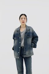 ジンチョンボクシーフィットデニムジャケット / deep blue over Fit Denim Jacket