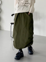シネストリングナイロンカーゴバックスリットロングスカート / cine string nylon cargo back slit long skirt