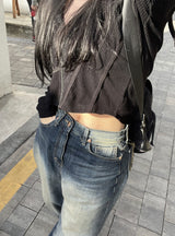 ビンテージワイドフェーディングデニムパンツ / vintage medium-blue wide fading denim pants