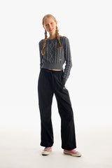 スモールチェリーツートンケーブルクロップニット／SMALL CHERRY TWO-TONE CABLE CROP KNIT [CHARCOAL]
