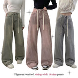 Fifi Pigment Washed String Wide Denim Pants (3 colors)