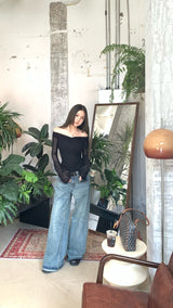 V black see-through top