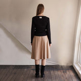 Beige Double Pleats Skirt