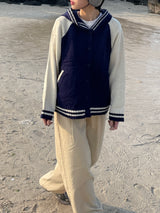 Navi button hood cardigan 