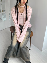 Town Scarf Set Striped Linen Long Sleeve T-Shirt