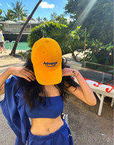 Yellow lettering ball cap