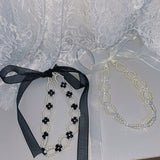 ミックスパールリボンタイチョーカー / mix pearl ribbon tie choker