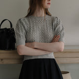 Cable Puff Sleeve Knit - Gray