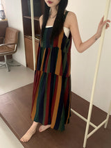 Horner Hippie Bohemian Striped Sleeveless Long Dress