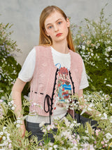 プチリボンニットベスト / Petite Ribbon Knit Vest (Pink)