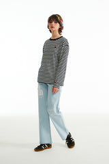 チェリーストライプロングスリーブTシャツ／CHERRY STRIPE LONG SLEEVE T-SHIRT [SALMON PINK]