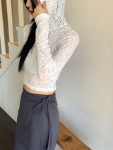 Swan rose see-through cropped hooded sweatshirt