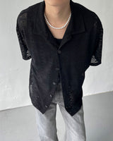 SIメッシュショートスリーブシャツカーディガン / SI mesh short-sleeved shirt cardigan (2 colors)