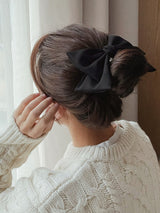oar Vintage Cameo Satin Wide Ribbon Barrette [Black]
