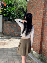 Tory V-neck Shirring Pleated Cropped Long-Sleeved T-shirt