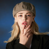 embroidery newsboy cap Light KHAKI