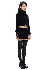 テリークロップジップアップフーディー/[IHD003-1] TERRY CROP HOOD ZIP UP BLACK