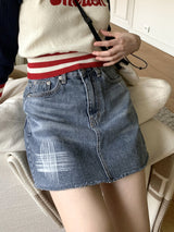 ツカダメージブラシウォッシングミニデニムスカート/Tsuka Damage Brush Washing Mini Denim Skirt