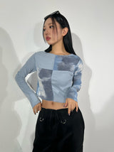 Printed patch long sleeve knit
