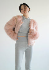 フラミンゴクロップファージャケット/Flamingo Crop Fur Jacket (3color)