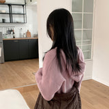Laini button crop long sleeve hoodie knit cardigan