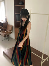 Horner Hippie Bohemian Striped Sleeveless Long Dress