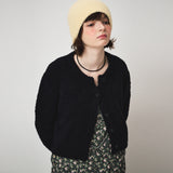 FLUFFY KNIT CARDIGAN, BLACK
