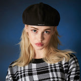 embroidery newsboy cap BLACK