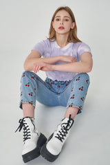 ストレートフィットチェリー刺繍デニムパンツ/ STRAIGHT FIT CHERRY EMBROIDERY DENIM PANTS [6851]