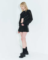 Pleated Logo-Tape Mini Skirt _ Black