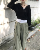 パンチングフードセミジップアップバルーンクロップニットウェア
