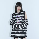 0 4 off shoulder stipe top - BLACK