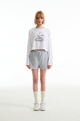 ウィティーバニースケッチクロップTシャツ／WITTY BUNNY SKETCH CROP T-SHIRT [WHITE]