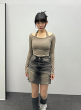 Halter-Neck Shirring Crop T