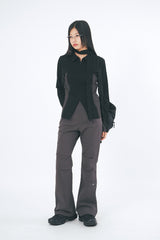 D-ring incision pintuck cotton bootcut pants