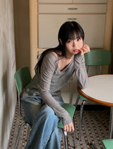 ショルダースリットリブレイヤードTシャツ(3color)