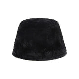 Fur Long Label Solid Drop Bucket Hat Black