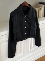 [MADE] Lawson wide collar slim crop crack leather leather jacket