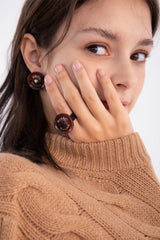 シグネイチャーボタンウィズニットリング/Merry,Motive signature button with knit ring (Wine)